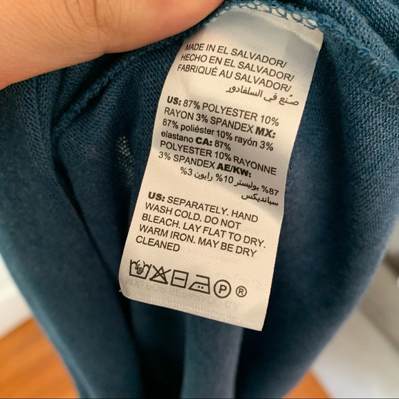 Chico Teal Blue Tunic Slits at Hips 3/4 Sleeve High Neck Long Light Sweater - Picture 9 of 11